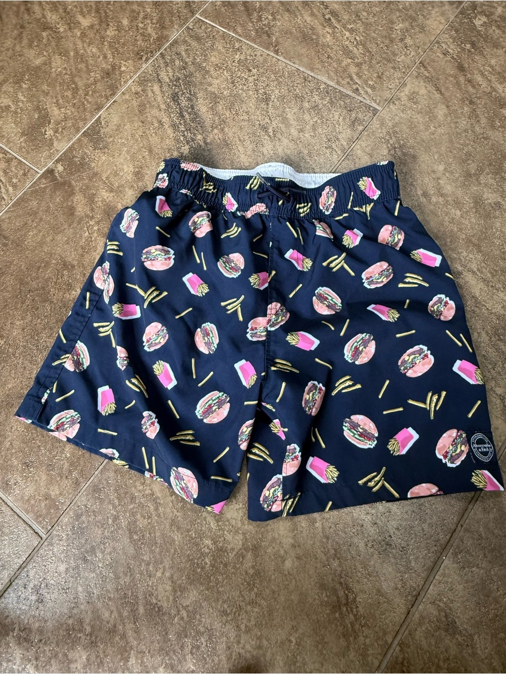 abercrombie kids Navy Swim trunks Burger & Fries Print